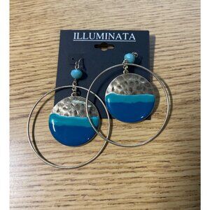 Illuminata Dangle Earrings Gold Tone Hardware Hoops Fish Hook Backs